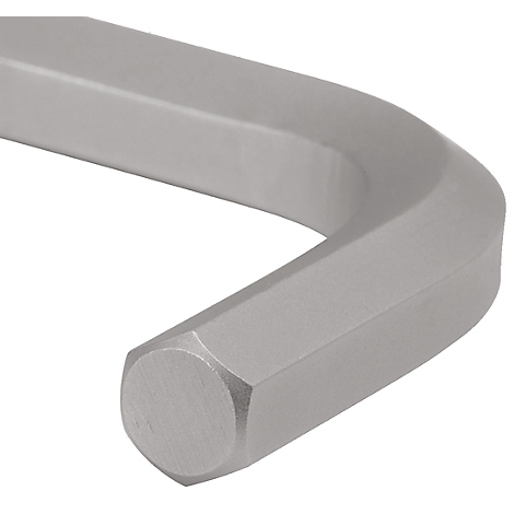 Nahaufnahme eines grauen Inbusschlüssels mit sechseckigem Kopf.